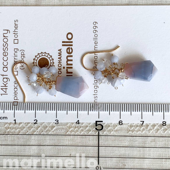 14kgf薰衣草蛋白石和藍色蕾絲瑪瑙耳環/耳環*天然石材 第7張的照片