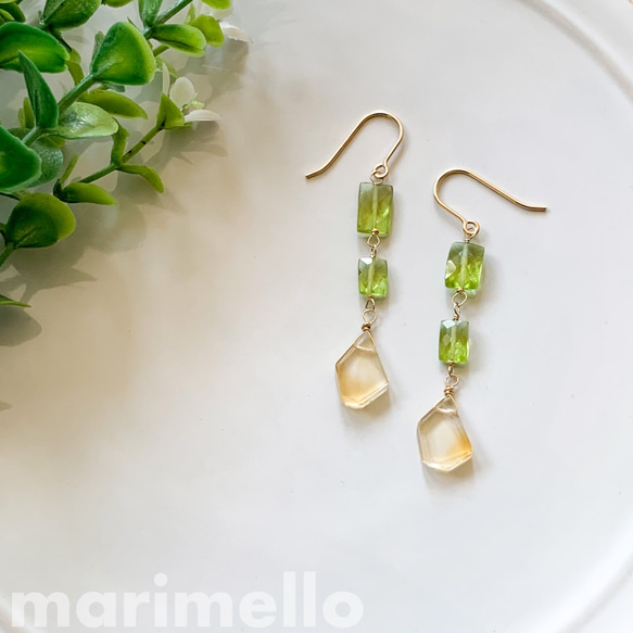 14kgf*ペリドットとシトリンの春色ピアス／イヤリング*天然石 ピアス 