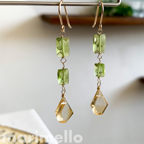 14kgf*ペリドットとシトリンの春色ピアス／イヤリング*天然石 ピアス 