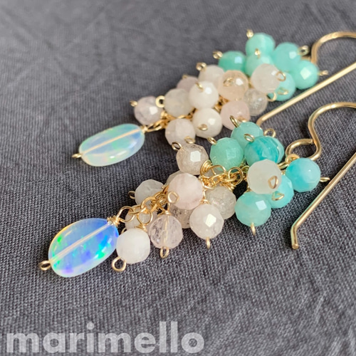 14kgf*エチオピア産プレシャスオパールと春色天然石のピアス  