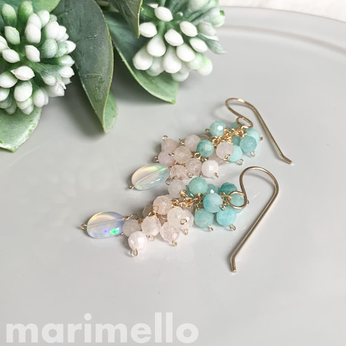 14kgf*エチオピア産プレシャスオパールと春色天然石のピアス  