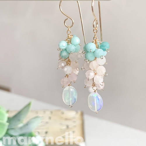 14kgf*エチオピア産プレシャスオパールと春色天然石のピアス  