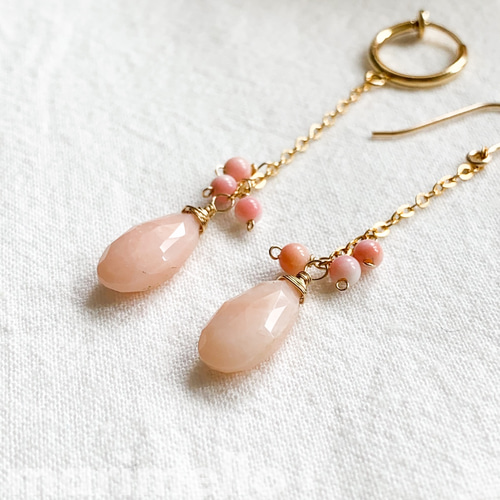 新春価格♡シェルムーン✕ピンクカラーオパール　14kgfピアス 868b4749e9d44fb634c993363ccb54
