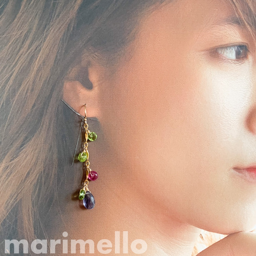 14kgf*アイオライトとペリドットのチェーンピアス／イヤリング*天然石  