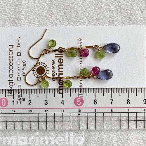 14kgf*アイオライトとペリドットのチェーンピアス／イヤリング*天然石  