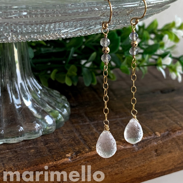 14kgf*テクスチャークリスタルのチェーンピアス／イヤリング  