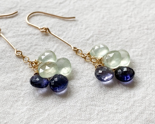 14kgf*プレナイトとアイオライトのピアス／イヤリング*天然石 ピアス