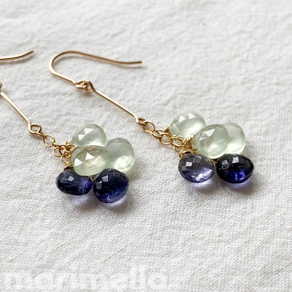 14kgf*プレナイトとアイオライトのピアス／イヤリング*天然石 ピアス