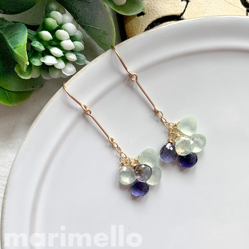 14kgf*プレナイトとアイオライトのピアス／イヤリング*天然石 ピアス