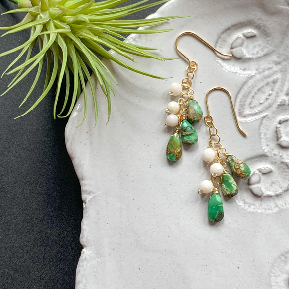 14kgf*バリサイトとホワイトコーラルのピアス／イヤリング  