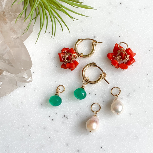 creema限定】14kgf*フープピアス＆つけかえチャームセット／あこや 