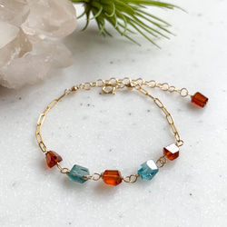 14kgf*ヘソナイトガーネットとブルージルコンのブレスレット／天然石  