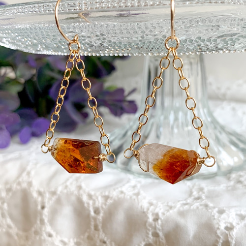 14kgf】天然石＊バイカラーブランデーシトリンピアス(イヤリング)_2