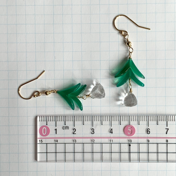 Creema Exclusive Christmas *14kgf*綠瑪瑙和水晶樹耳環/耳環*天然石 第7張的照片