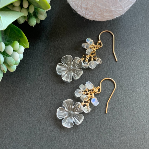 専用 クリスタルクォーツ ハニカムカービング ピアス 14kgf 専用