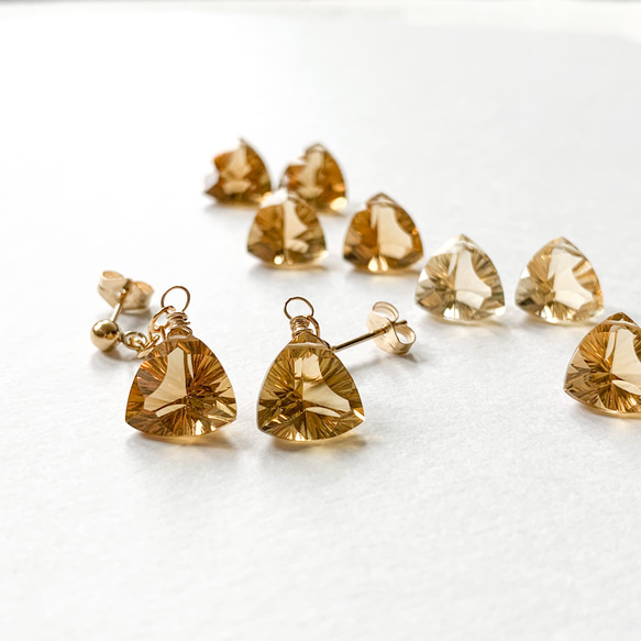 14kgf*宝石質*ハニークォーツのコンケーブピアス／イヤリング*天然石 