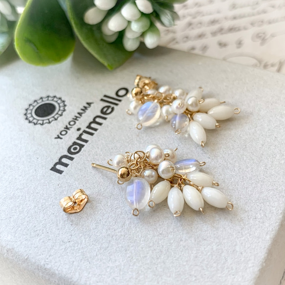 for 雪華様】天然石 オパール ワイヤーラッピング ピアス 14kgf 【公式