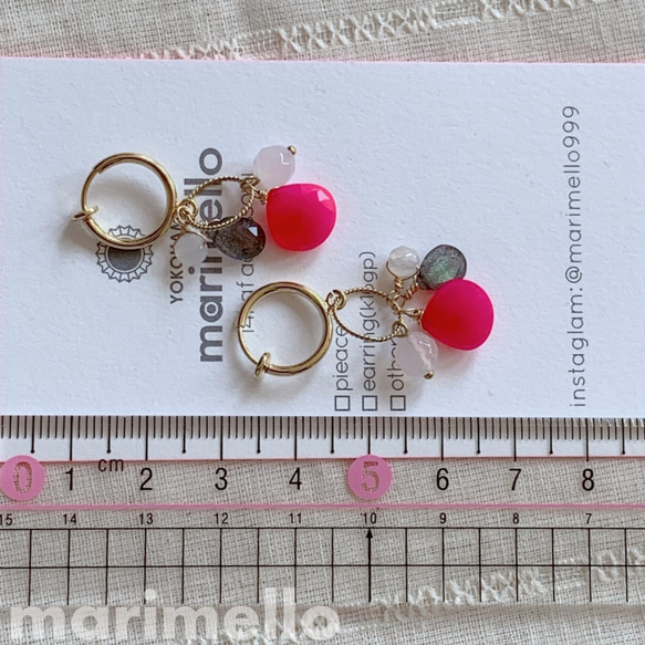 14kgf *紫紅色粉紅色玉髓和拉長石耳環（k16gp）*天然寶石 第4張的照片