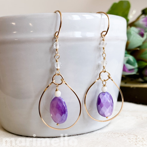 14kgf*天然石／コーティングムーンストーンのオリエンタルピアス