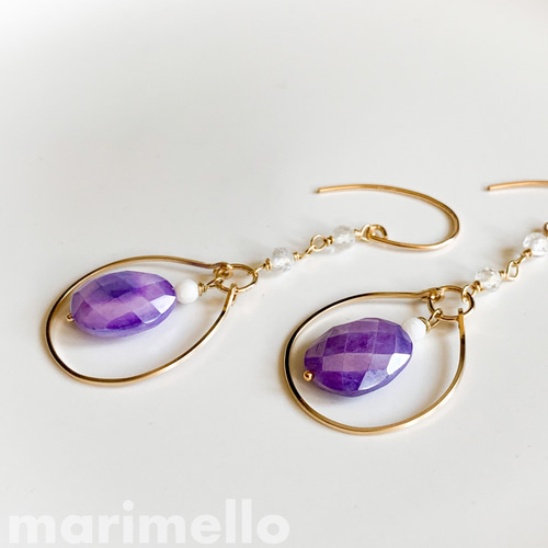 14kgf*天然石／コーティングムーンストーンのオリエンタルピアス