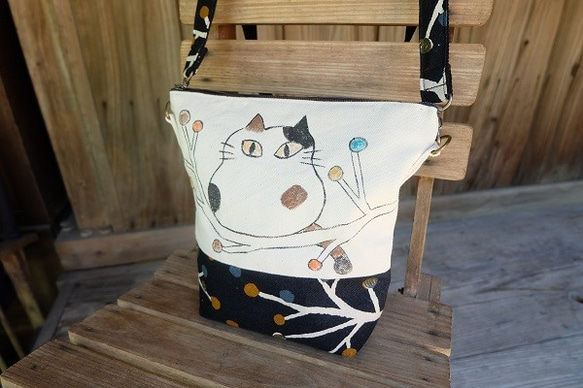 ★ 手描き猫ショルダーバッグ-布バッグ♪Ⅰ 1枚目の画像