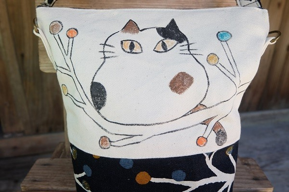 ★ 手描き猫ショルダーバッグ-布バッグ♪Ⅰ 2枚目の画像