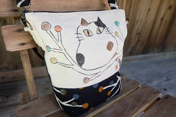 ★ 手描き猫ショルダーバッグ-布バッグ♪Ⅰ 3枚目の画像