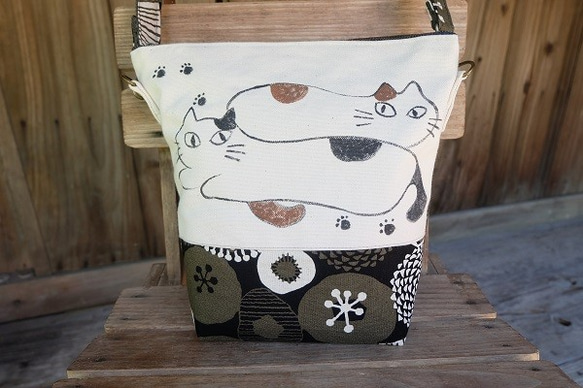 ★ 手描き猫ショルダーバッグ-布バッグ♪Ⅱ 2枚目の画像