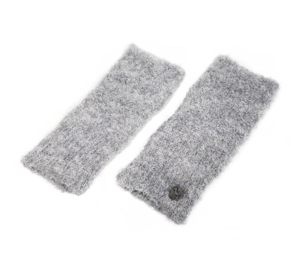 「alpaca boucle handwarmer」 size : F　color : ライトグレー　アルパカニット 1枚目の画像