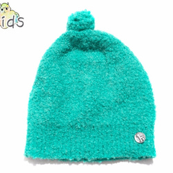 「alpaca boucle Knit cap」 size : kids F　color : エメラルドグリーン 1枚目の画像