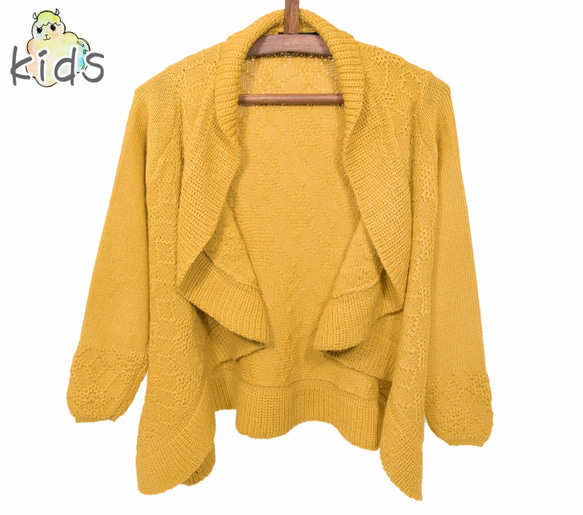 嬰兒羊駝毛100％童裝外套式開衫“花色”顏色：金黃色 第1張的照片
