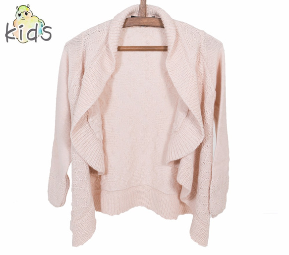 嬰兒羊駝毛100％童裝外套式開衫“花色”顏色：貝殼粉紅色 第1張的照片