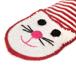 ベビーアルパカ100％　猫顔マフラー「cat scarf」 size : S　color : レッド＆アイボリー 4枚目の画像