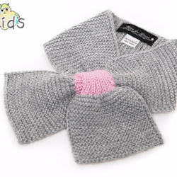 嬰兒羊駝毛100％“絲帶圍巾T”尺寸：S顏色：淺灰色和粉紅色 第1張的照片