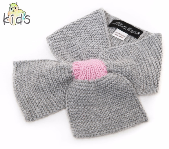 嬰兒羊駝毛100％“絲帶圍巾T”尺寸：S顏色：淺灰色和粉紅色 第1張的照片