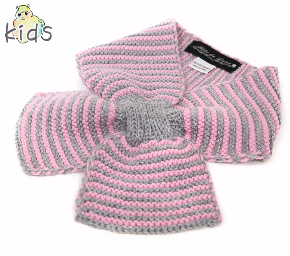 嬰兒羊駝毛100％“絲帶圍巾S”尺寸：S顏色：淺灰色和粉紅色 第1張的照片
