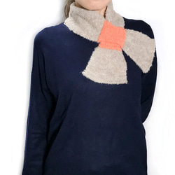 アルパカ「ribbon scarf T boucle」 size : L　color : ベージュ＆サーモンピンク 4枚目の画像