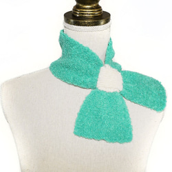 アルパカ「ribbon scarf T boucle」 size : L　color : エメラルドグリーン＆アイボリー 1枚目の画像