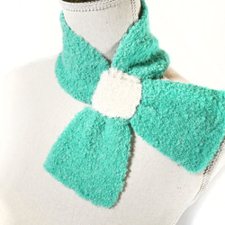 アルパカ「ribbon scarf T boucle」 size : L　color : エメラルドグリーン＆アイボリー 2枚目の画像