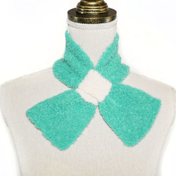 アルパカ「ribbon scarf T boucle」 size : L　color : エメラルドグリーン＆アイボリー 3枚目の画像