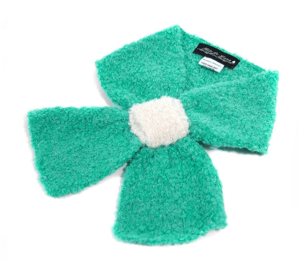 アルパカ「ribbon scarf T boucle」 size : L　color : エメラルドグリーン＆アイボリー 5枚目の画像