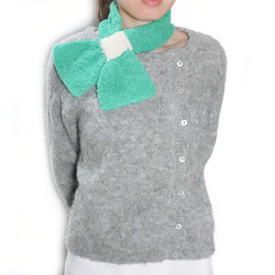 アルパカ「ribbon scarf T boucle」 size : L　color : エメラルドグリーン＆アイボリー 4枚目の画像