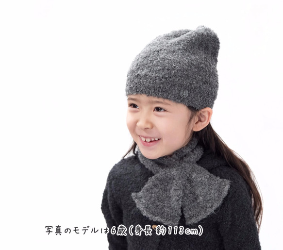 アルパカ リボンマフラー「ribbon scarf boucle」 size : S　color : サーモンピンク 4枚目の画像