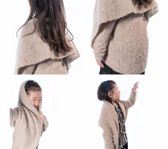 羊駝毛花束兒童著裝開衫“羅莎”（無按鈕）顏色：深灰色 第5張的照片