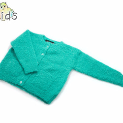 アルパカ kidsサイズのニットカーデ「ロリポップ」size : 3歳 color : エメラルドグリーン 1枚目の画像