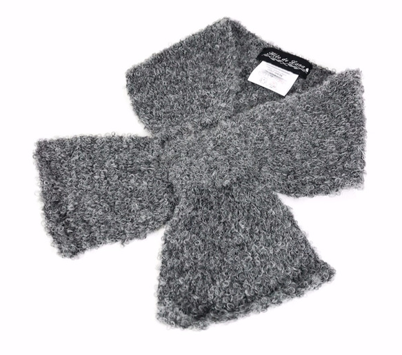 アルパカリボンマフラー「ribbon scarf boucle」 size : L　color : グレー 1枚目の画像