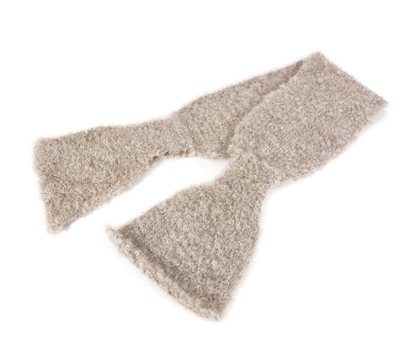 アルパカブークレー リボンマフラー「ribbon scarf boucle」 size : L　color :ベージュ 3枚目の画像