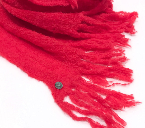 アルパカブークレーのマフラー 「alpaca boucle scarf」 size : F　color : レッド 3枚目の画像