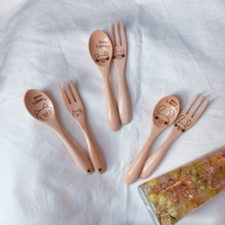 名入れ♡木製スプーン＆フォーク♡うさぎ、くま、ねこ 名前入り