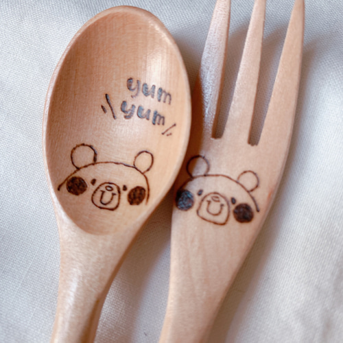 名入れ♡木製スプーン＆フォーク♡うさぎ、くま、ねこ 名前入り